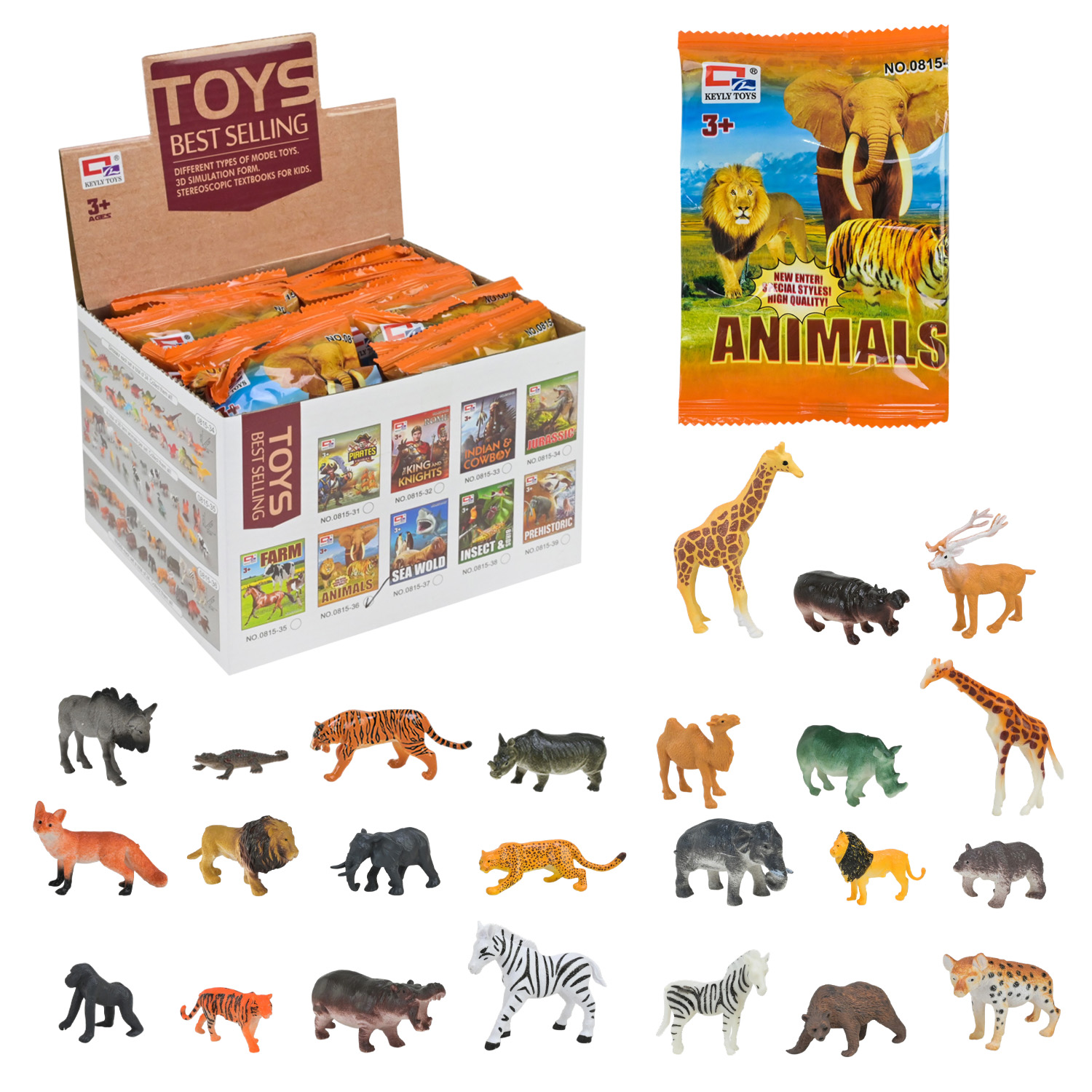 Фігурки диких тварин арт. 0815-36 (864шт) 36 дисп по24 шт. сліппакетів в дисплей боксі 15*15*12см